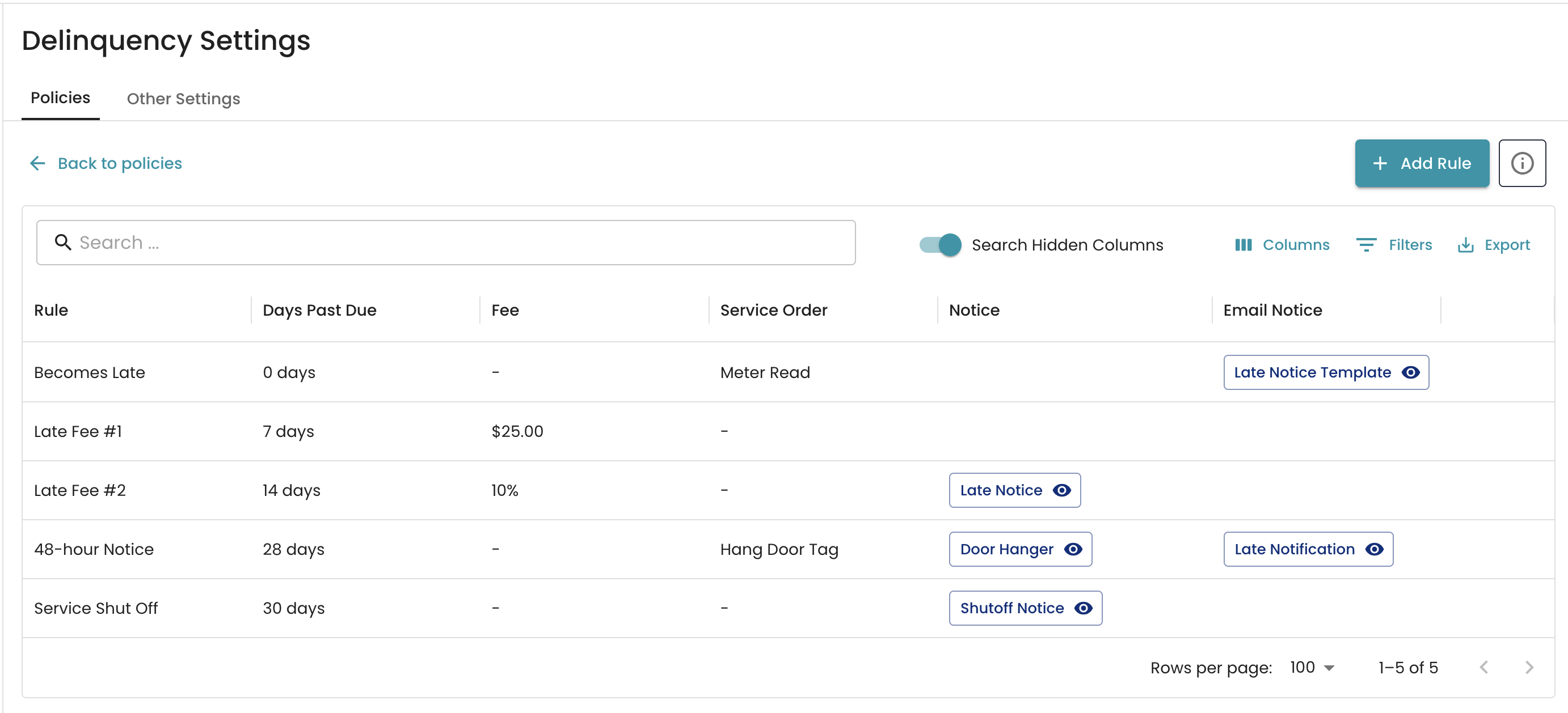 Settings - Delinquency Rules
